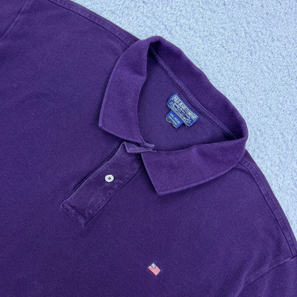Polo Jeans Co Knit Oxford Button Polo Shirt Mens XXL Purple Flag Logo Collared